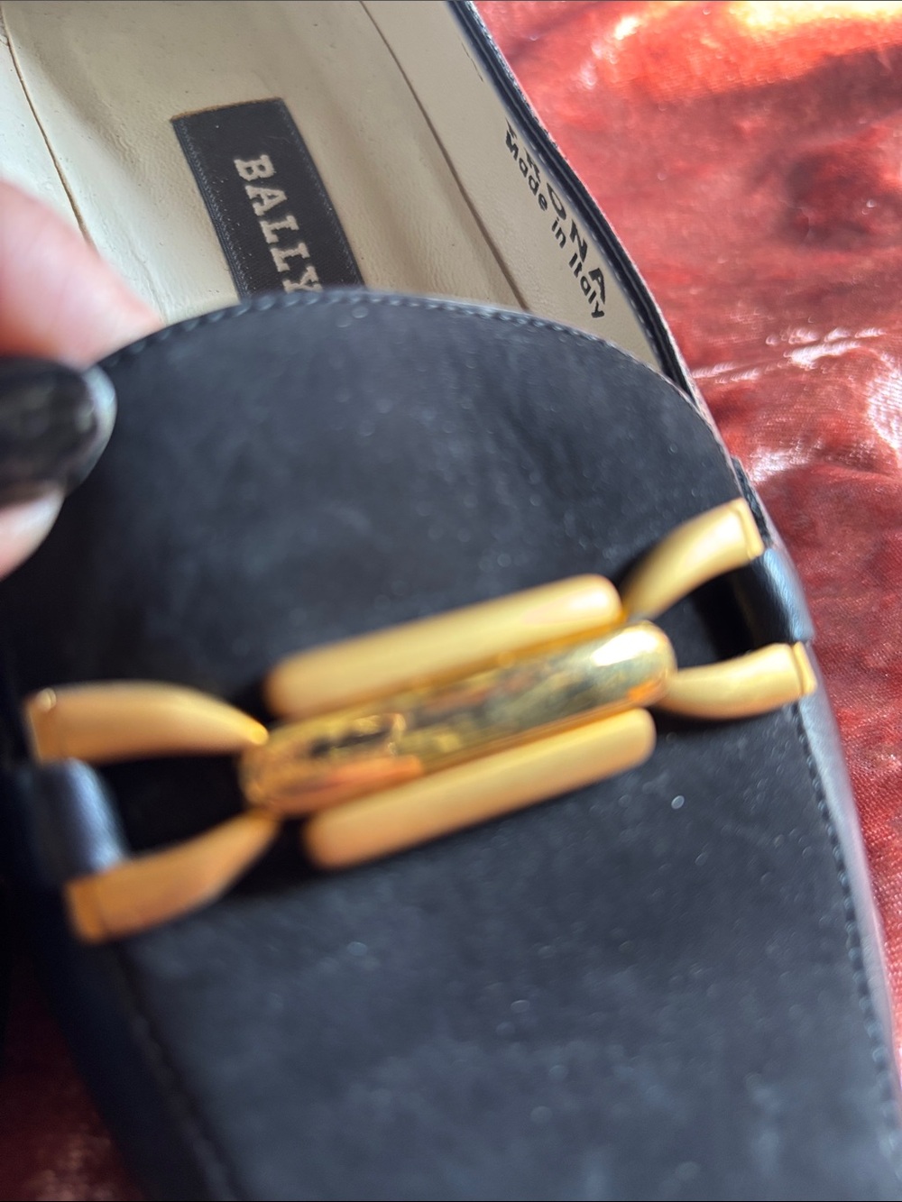 Bally Black Leather & Suede Loafers with Gold Hardware - Picture 5 of 5
